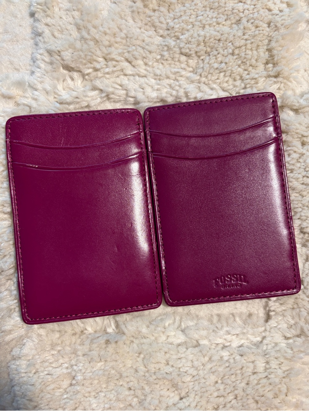 FOSSIL Leather Wine Wallet Bifold Credit Card Holder